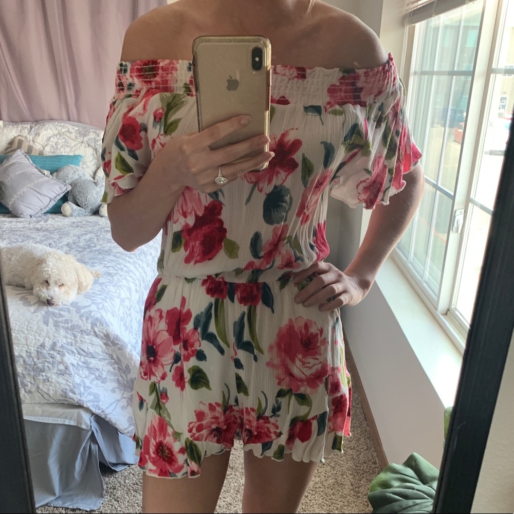 Floral Print Off Shoulder Romper